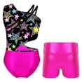 thumbnail image 2 of Alvivi Girls Leotard 2 Piece Asymmetrical Shoulder Straps Sports Dance Gymnastic Leotards Jumpsuit Starry Black 4, 2 of 7