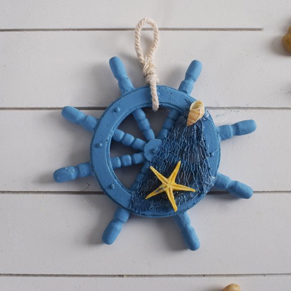 PBPBOX Mediterranean Style Navy Wood Rudder Wall Ornament Decorative Hanging