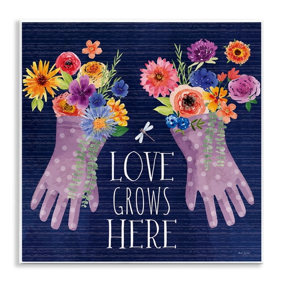 Stupell Industries Love Grows Here Gardening Gloves Quotes and Sayings Painting Unframed Art Print Wall Art, 12 x 12