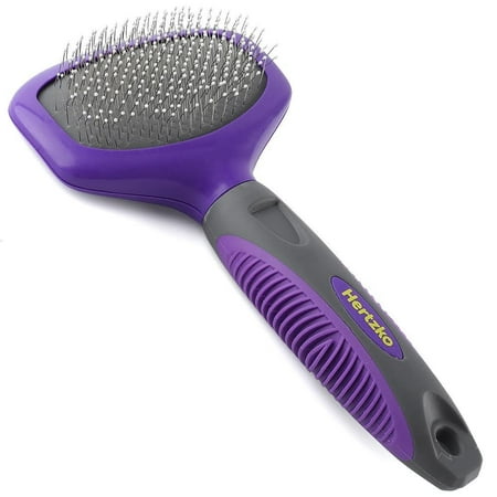 Pin Brush by Hertzko - Great Grooming Brush for Detangling and Removing Loose Undercoat or Shed Fur for Dogs & Cats with Short, Medium, or Long