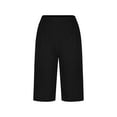 thumbnail image 5 of Ecqkame Women's Summer Cotton Linen Shorts Loose Straight Leg Pants Solid Color Side Slit Buttons Five Quarter Pants with Pockets Black XL, 5 of 6