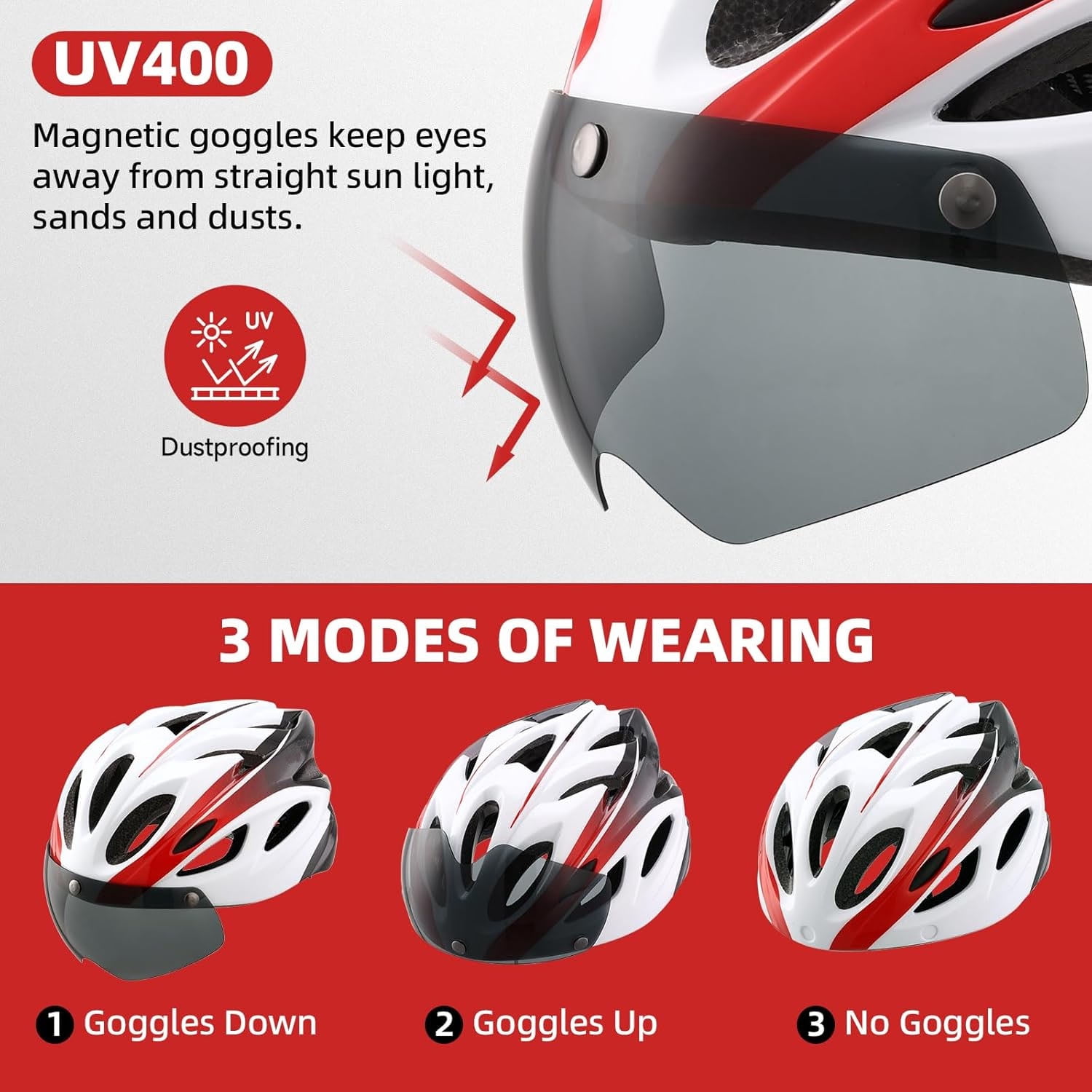 Mirov Adult bicycle helmet with rear LED light and removable magnetic visor, unisex (57–62 cm)