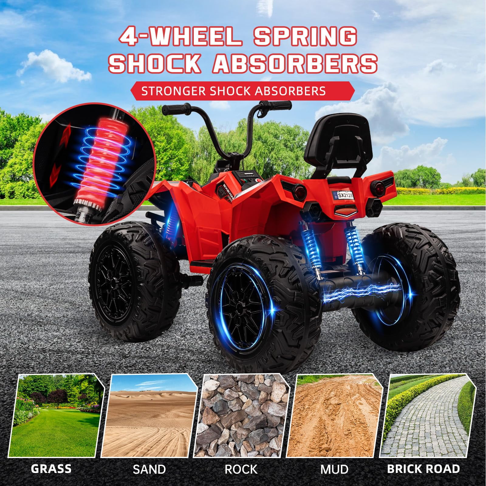 TROPOW Electric Ride On Cars with Remote Control,24V Two-Seater Kids ATV – 4x4 Electric 4-Wheeler Quad Ride-On Car Toy with 4x200W Motors, LED Lights, EVA Tires, Music, and Horn,