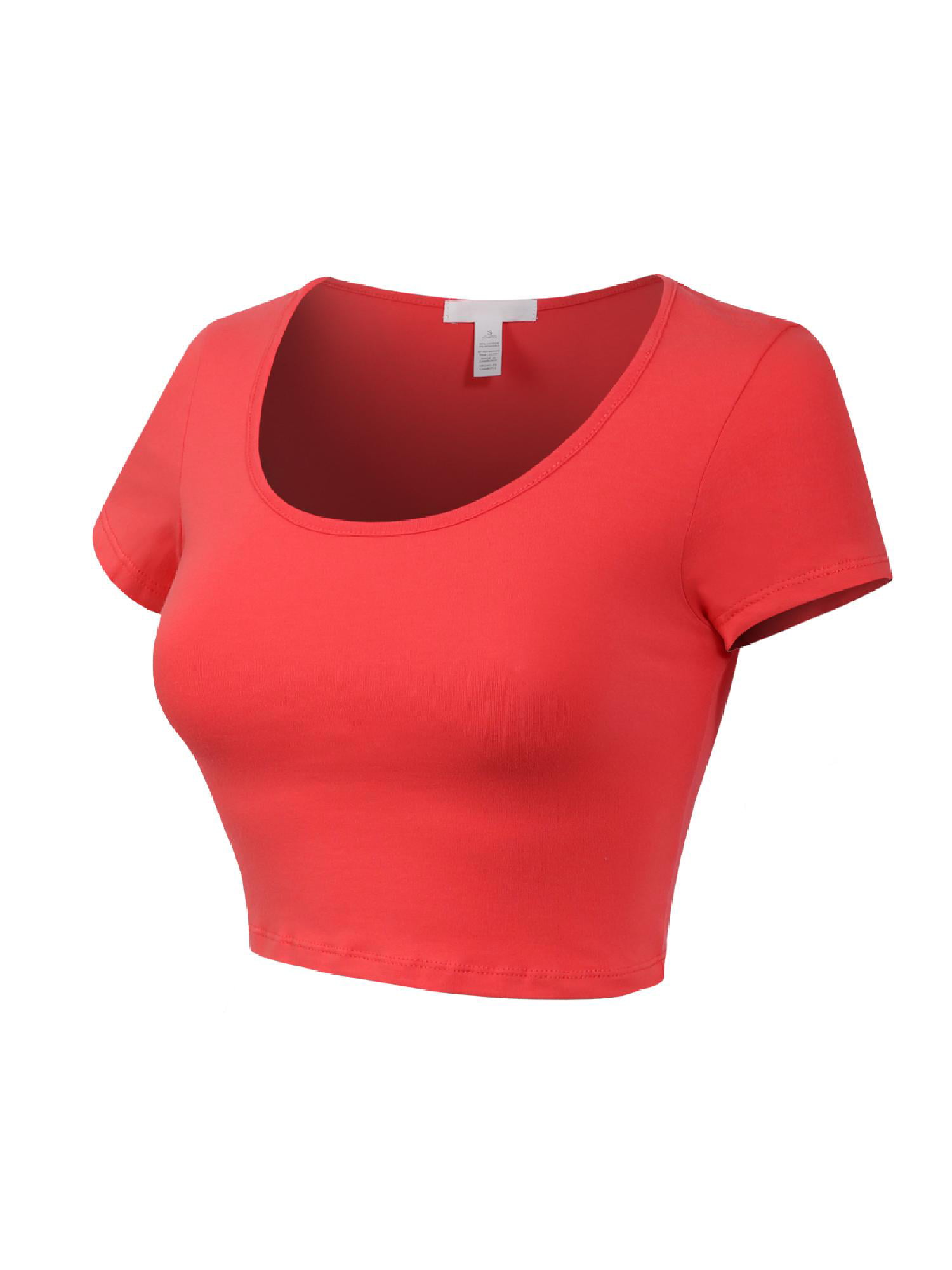 MixMatchy Women's Cotton Solid Scoop Neck Cap Sleeve Crop Top Shirt 