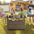 thumbnail image 2 of SEGMART Outdoor Rolling Wicker Bar Cart, Large Portable Outdoor Wicker Bar Table with Cabinet Storage and Glass Countertop, Patio Wicker Serving Bar Cart for Pool, Party, Backyard, Light Brown, 2 of 10