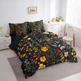 thumbnail image 3 of Homewish Retro Rustic Botanical 7 Pieces Bedding Comforter Set,Cute Flower Floral Full Bedding Set,Orange Black Fitted Sheet Flat Sheet For Men Women,Super Cozy Room Decor Reversible, 3 of 8