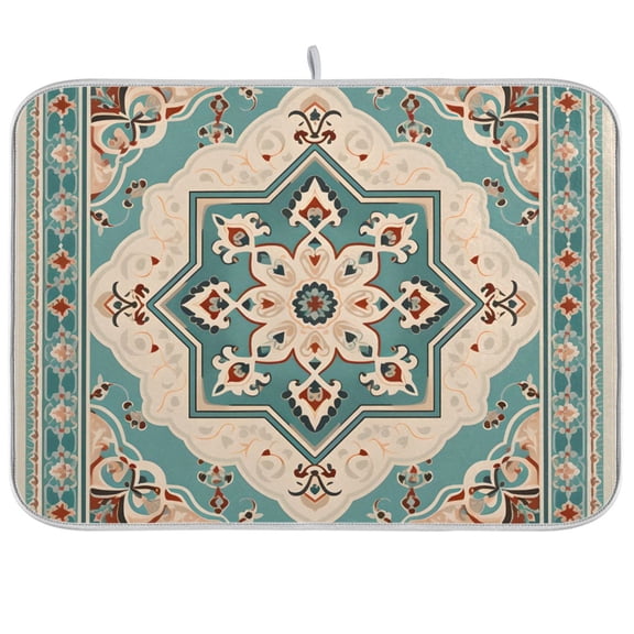 Dish Drying Mat Mandala Bohomia Flower Blue Kitchen Mats Microfiber Counter Absorbent Dish Pad Drainer Rack 16"x18"