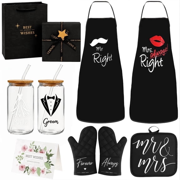 Wedding Gift Set for Couples, 8Pcs Mr and Mrs Kitchen Cooking Gift Set for Wedding, Bridal Shower, Engagement, Anniversary and Christmas