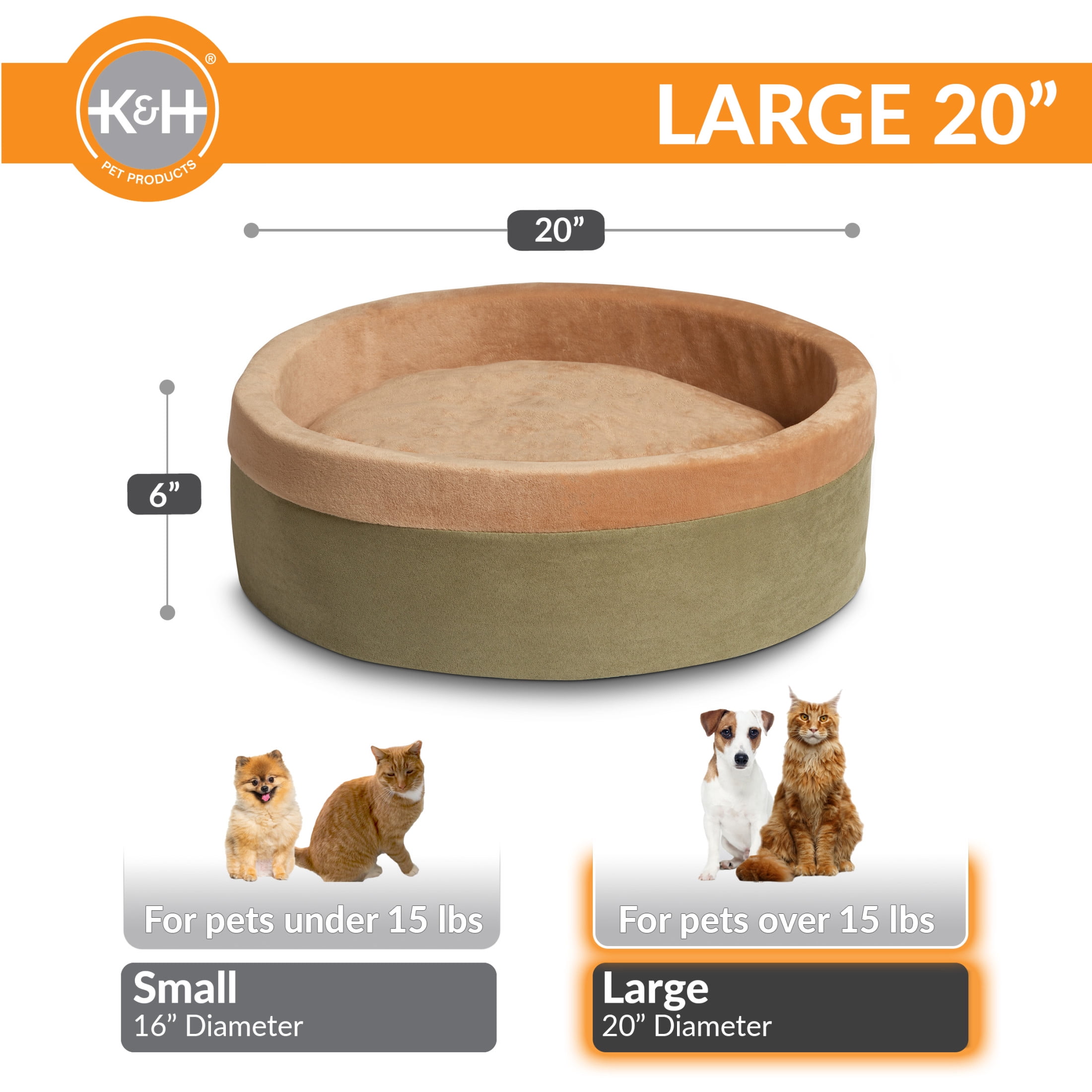 K&H Pet Products Thermo-Kitty Bed Indoor Heated Cat Bed Sage/Tan Large 20 Inches