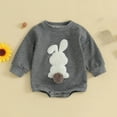 thumbnail image 2 of THDHVS Newborn Boy Clothes,Baby Girl Outfits,Toddler Girl Easter Clothes Puff Sleeve Print Jumpsuit Fall Outfits Gray 6-12 Months, 2 of 8