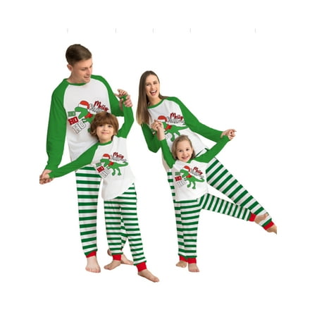 

Calsunbaby Christmas Family Matching Dinosaur Print Tops Stripe Pants Pajamas Sets Holiday Jammies Sleepwear for Adults Kids Dogs