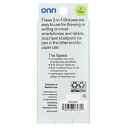 onn 2-in-1 Stylus Pen Set with Built-In Ballpoint Pen, Multicolor, 3 Count