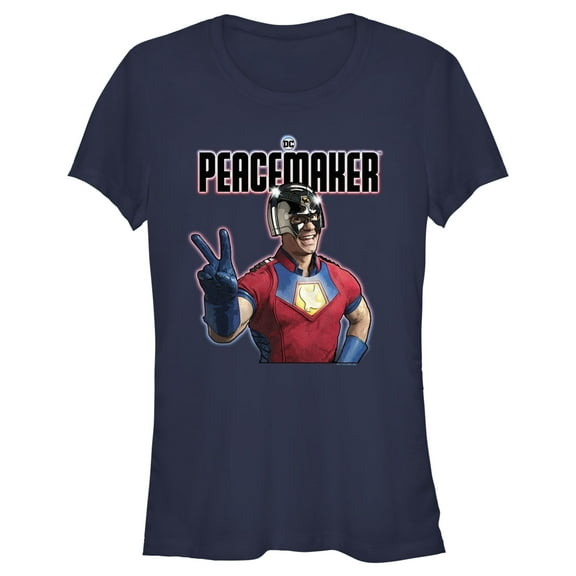 Junior's Peacemaker Hero Peace Sign  Graphic Tee Navy Blue 2X Large