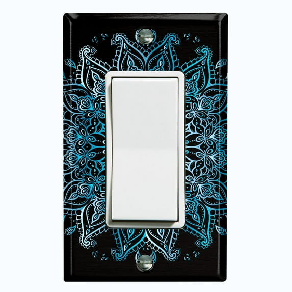 Metal Light Switch Plate Cover Teal Black Mandala Circle Tile Pattern MDL007