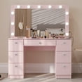 thumbnail image 2 of Ember Interiors Elegant Pink Makeup Vanity Desk with Built-in Lights and USB-C, 7 Drawers, 2 of 8