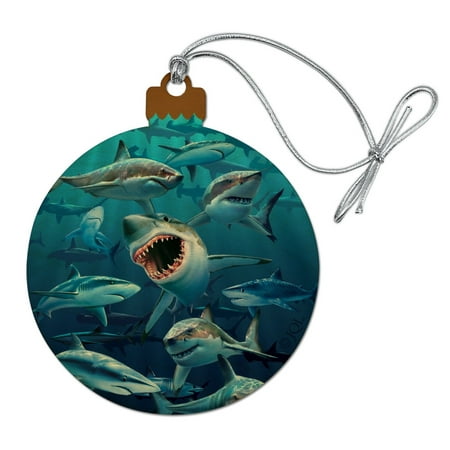 Shark Infested Waters Great White Wood Christmas Tree Holiday