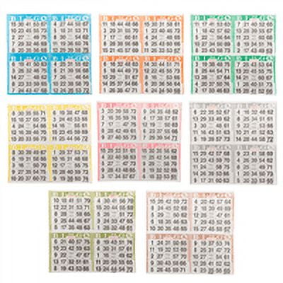 American Games Bingo Paper Game Cards - 4 cards - 8 sheets - 50 books per pack - 8 Colors, Made in USA