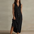 thumbnail image 2 of Lmueinov Women's Cotton-Linen Blend Sleeveless Button Down Shirt Maxi Dress, Collared Casual Long Dress with Pockets S-2XL, 2 of 3