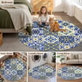 thumbnail image 5 of Middle Century Round Area Rug 7Ft Washable Circle Rugs for Dorm Laundry Room, Vintage Farmhouse Bohemia Style Blue Non-Slip Carpet Floor Mats Indoor Outdoor Carpet Runner Aesthetic Home Decor, 5 of 8