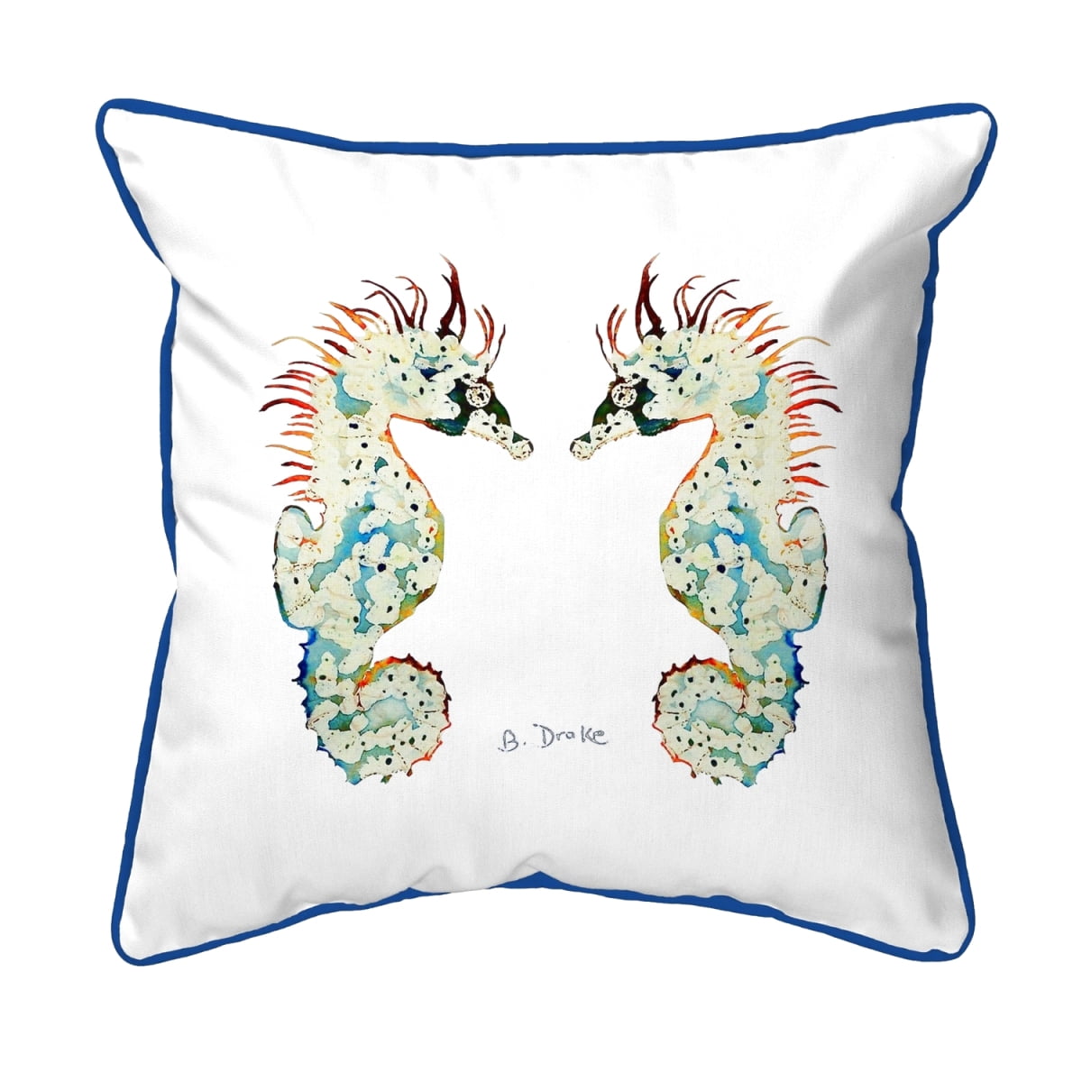 Betsy Drake HJ388W 18 x 18 in. Betsys Seahorses White Background Large Corded Indoor & Outdoor Pillow