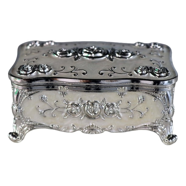 Caja de joyería de aleación de zinc con diseño floral vintage, hecha a mano, ideal para guardar anillos,collar y aretes, regalo elegante para mujer.