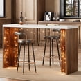 thumbnail image 3 of Modern 55" Rectangular Counter Height Dining Table – Faux Marble Top with T-Shaped Legs – Seats 4-6 – Cement Gray & Walnut for Kitchen, Dining, Living Room, Balcony, or Restaurant, 3 of 8