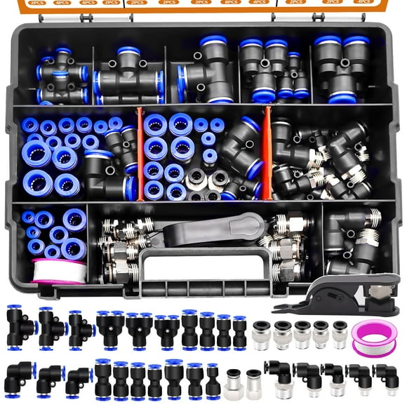 mankk 107PCS Quick Connect Air Hose Fittings Kit 32 Sizes 1/8" 1/4" 5/16â 3/8" 1/2",4/6/8/10mm Push to Connect Fittings Air Line Fittings Quick Release Pneumatic K