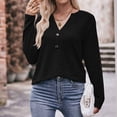 thumbnail image 5 of Black and Friday Deals 2023 Cotonie Women's V-Neck Solid Color Long Sleeve Tops Button T-shirt Casual Summer Autumn Blouse Basic Tops,Black,L, 5 of 6