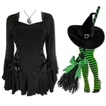 Plus and Regular Size Women's Halloween Witch Costume with Bolero Top, Hat and Tights