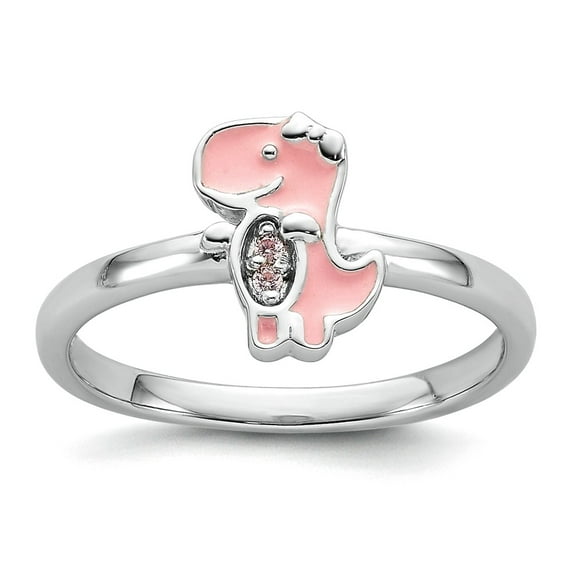 925 Sterling Silver Rhodium Plated Enamel Cubic Zirconia Dinosaur Ring Size 3 8.85mm Wide 1.3mm Thick Ring