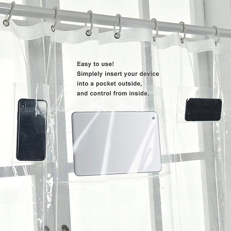 71x71" Bath Shower Curtain Waterproof PEVA Vinyl Liner With Mesh Pockets & Hooks 