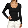 thumbnail image 4 of SuTry Womens Scoop Neck Top Long Sleeve Ribbed Knit Slim Fit Stretch Fabric Basic Tee Shirt Casual Everyday Wardrobe Staple, 4 of 7