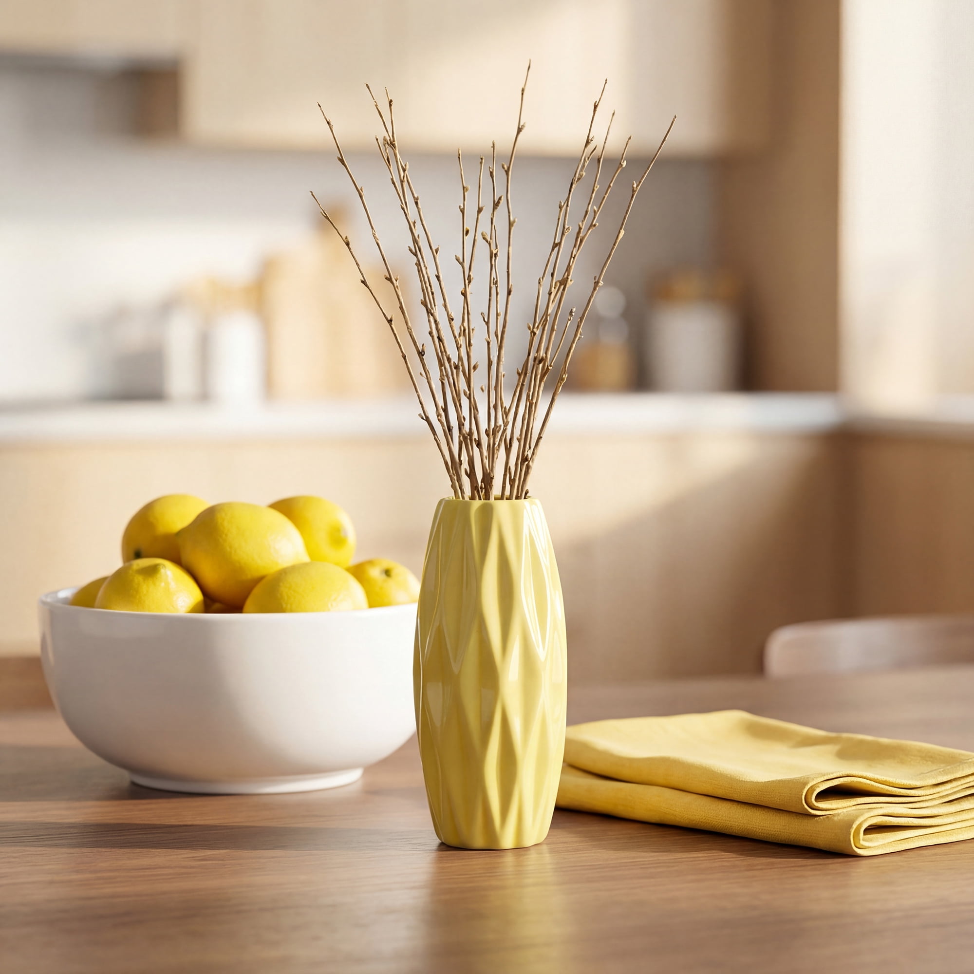 Unique Bargains Small Ceramic Modern Vase Matte Decorative Flower Vase for Desktop Yellow