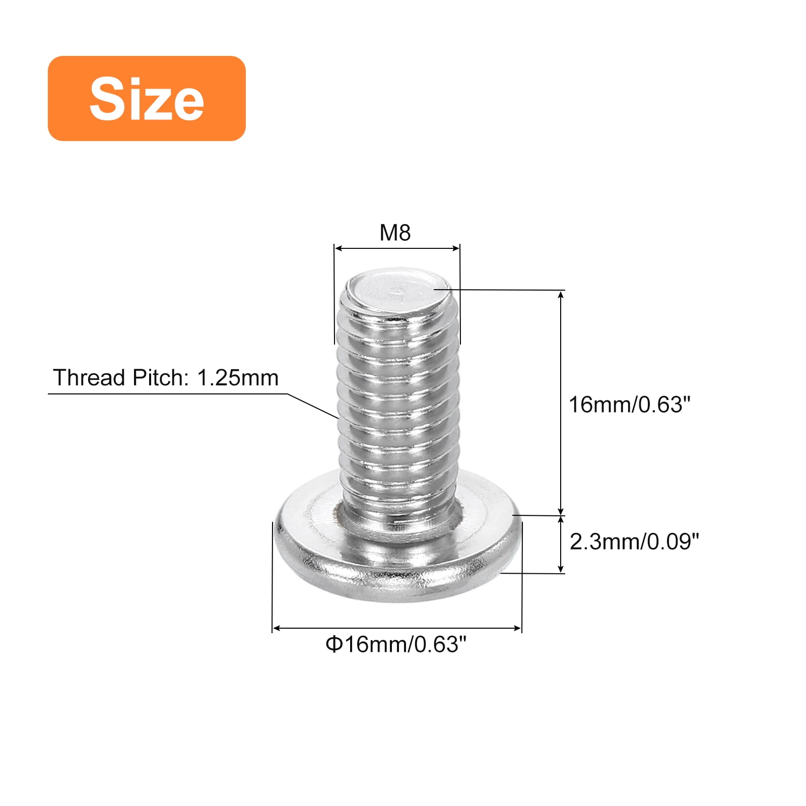 M8-1.25 x 16mm 50Pack Metal Flat Round Head Screws Phillips Drive Machine Bolt