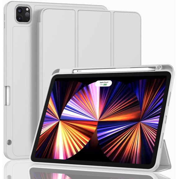 New iPad Pro 11 Inch Case 2021(3rd Gen)/2020(2nd Gen) with Pencil Holder,Smart iPad Case [Support Touch ID and Auto Wake/Sleep] with Auto 2nd Gen Pencil Charging (Light Gray)