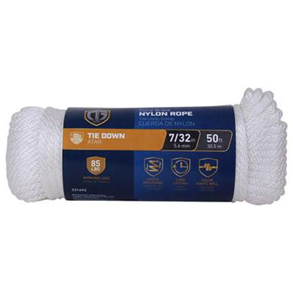 644001 Nylon Rope, Smooth, White, 7/32-In. x 50-Ft. - Quantity 1