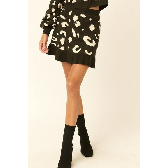 A Leopard-print Knit Mini Skirt L