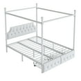 thumbnail image 5 of Euroco Wood Queen Size Canopy Platform Bed with Four Support Legs and 2 Drawers for Kids Teens Adults, White, 5 of 14