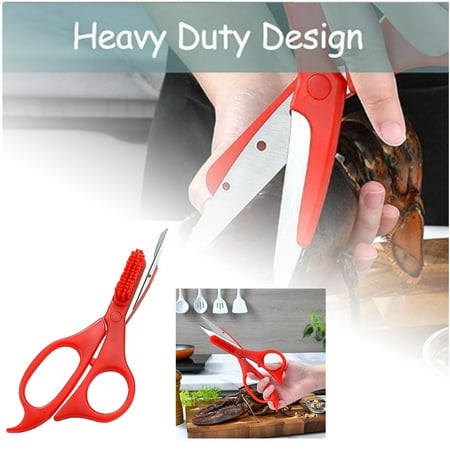 

Purpose Kitchen Scissors 2 In 1 Wash Scissors With Brush Stainless Steel Heavy Duty Utility Scissors For Seafood Meat Fish Vegetables Chicken
