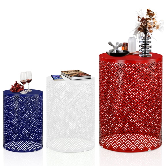 Zimtown 3-Piece Interlocking Garden Table Set - Circular Steel Frame for Indoor/Outdoor Use in 12/14/16 Inch, Red,White and Blue