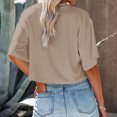 thumbnail image 4 of Trendfront Womens Summer Crew Neck Elbow Sleeve Tops Cropped Length Solid Color Tees Plain Casual Everyday Style Wear T-Shirts, 4 of 6