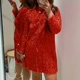thumbnail image 2 of BangWanChi Holiday Dresses Plus Size Women's Round Neck Sexy Sequin Loose Casual Long Sleeve Short Dress Red M, 2 of 5