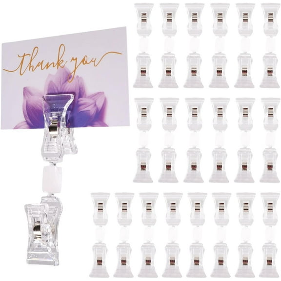 20 Pieces Double Sided Clear Sign Clips for Label Rotatable Sign Holder Pop Clip-on Promotion Standers Clear Plastic Shelf Label Clips for Retail Clothing Business Cards Display