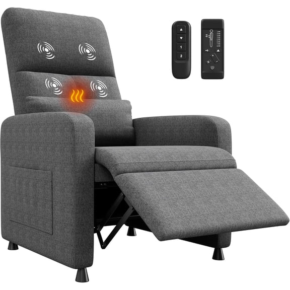 Power Recliner Chair with Massage and Heat, Adjustable Electric Recliner Ergonomic Overstuffed Tall Back, Padded Seat, 2 Side Pockets and USB Port