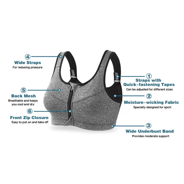 Zip Front Fastening Sports Bras for Women, High Impact Shockproof Sports Bra ,Running Gym Training Bra (Color : Black, Size : Medium) : :  Clothing, Shoes & Accessories