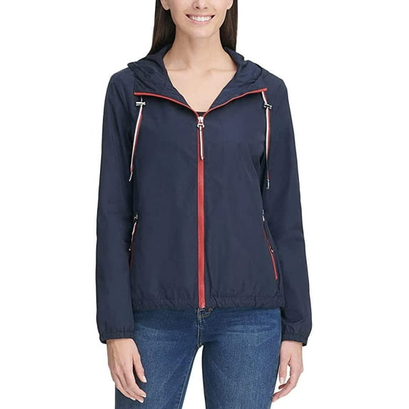 Tommy Hilfiger Womens Windbreaker Jacket- Navy- X-Large