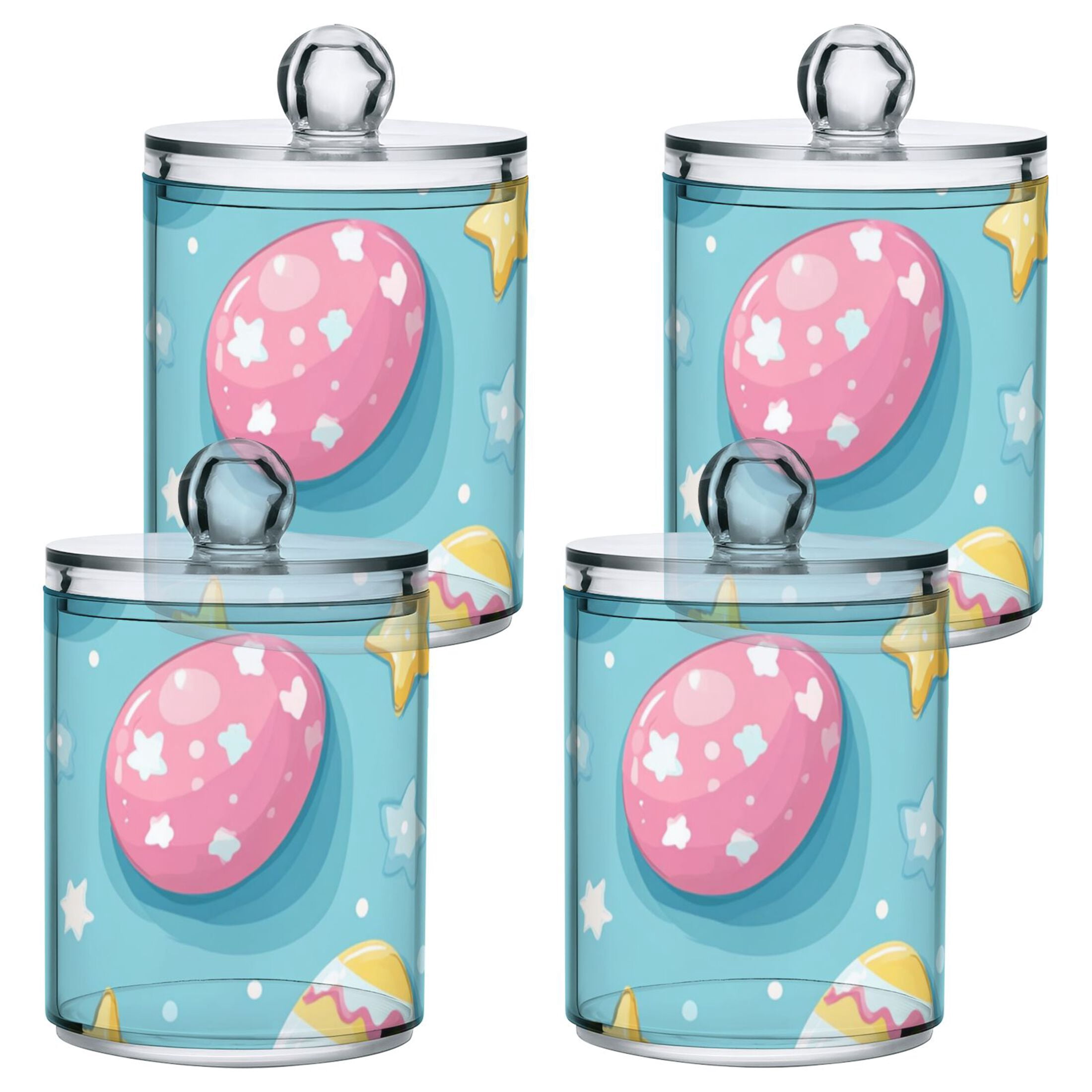 Ckdifva Easter Eggs in Blue Storage Jar with Lid Acrylic Organization Storage Containers Set of 4