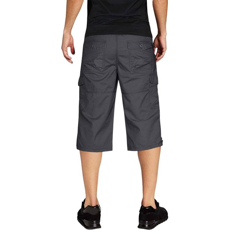 FASKUNOIE Men's 3/4 Capri Pants 15 Inseam Cotton Cropped Cargo Hiking  Short Pants with 7 Pockets Black 