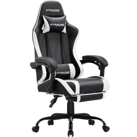 GTRACING GTWD-200 Gaming Chair with Footrest, Height Adjustable Office Swivel Reclining, White
