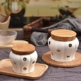 thumbnail image 4 of Mornenjoy Garlic Keeper,Ceramic Garlic Jar Storage Garlic Collection Vented Hollow Pumpkin Shape Stoneware Garlic Container with Lid (White Ceramic-S), 4 of 9